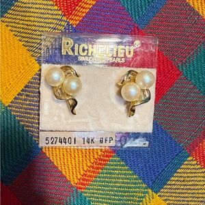 Vintage Pearl and 14 K Plated Gold Earrings